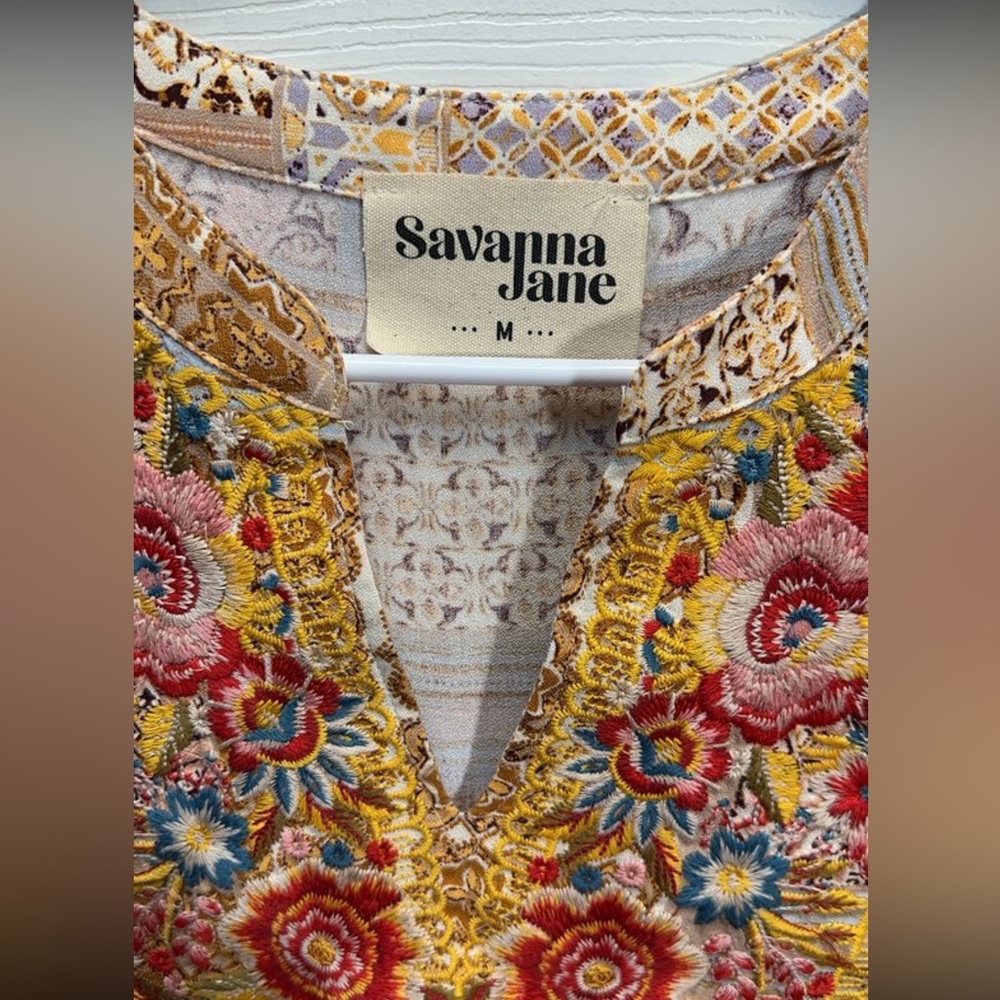 Savanna Jane Multicolor Embroidered V-Neck Tunic with Floral Yoke - Picture 2 of 3
